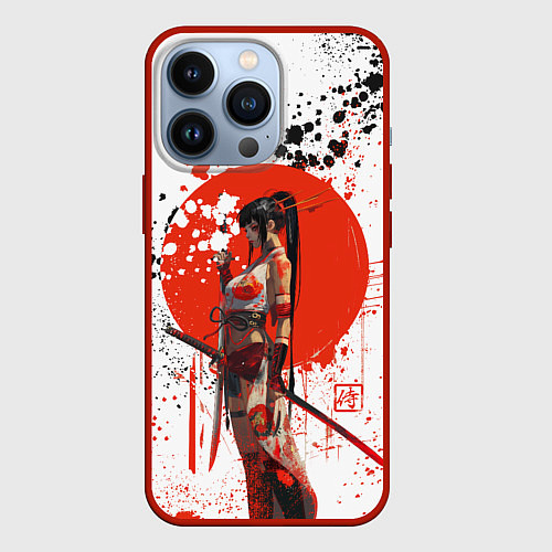 Чехол iPhone 13 Pro Женщина самурай / 3D-Красный – фото 1