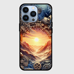 Чехол для iPhone 13 Pro Закат солнца в горах - стимпанк коллаж, цвет: 3D-черный