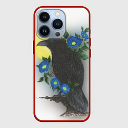 Чехол для iPhone 13 Pro Чёрный ворон на ветке, цвет: 3D-красный