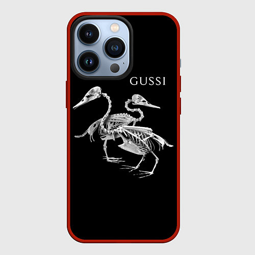 Чехол iPhone 13 Pro Gussi - two skeletons of a goose / 3D-Красный – фото 1