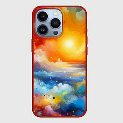 Чехол для iPhone 13 Pro Закат солнца - разноцветные облака, цвет: 3D-красный