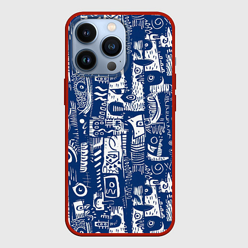 Чехол iPhone 13 Pro Маски туземные абстракция / 3D-Красный – фото 1