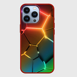 Чехол для iPhone 13 Pro Радужные неоновые плиты в разломе, цвет: 3D-красный