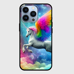 Чехол для iPhone 13 Pro Космический крылатый единорог - нейросеть, цвет: 3D-черный