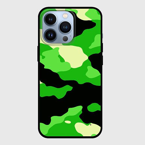 Чехол iPhone 13 Pro Зелёный камуфляж текстура / 3D-Черный – фото 1