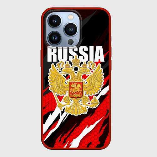 Чехол iPhone 13 Pro Бело-красные разрывы - Россия / 3D-Красный – фото 1