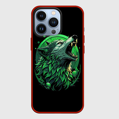 Чехол iPhone 13 Pro Неоновая голова волка / 3D-Красный – фото 1