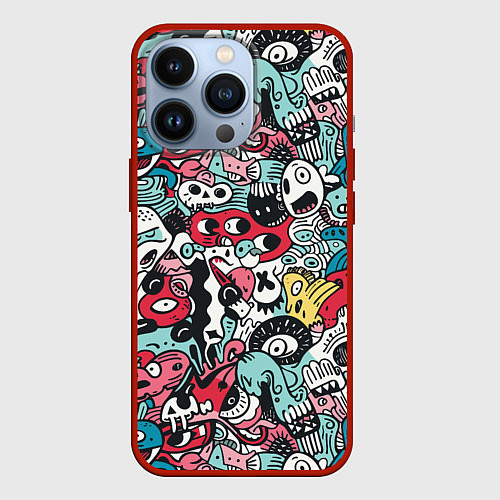 Чехол iPhone 13 Pro Дудл животные абстракция / 3D-Красный – фото 1