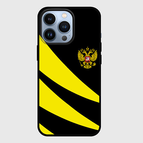 Чехол iPhone 13 Pro Россия текстура жёлтый / 3D-Черный – фото 1