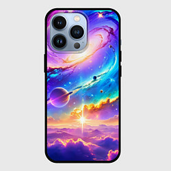 Чехол для iPhone 13 Pro Космос в неоновых тонах, цвет: 3D-черный