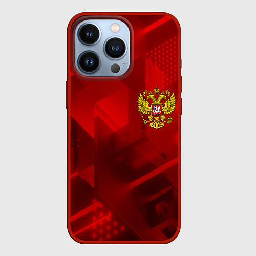 Чехол iPhone 13 Pro Россия герб текстура / 3D-Красный – фото 1
