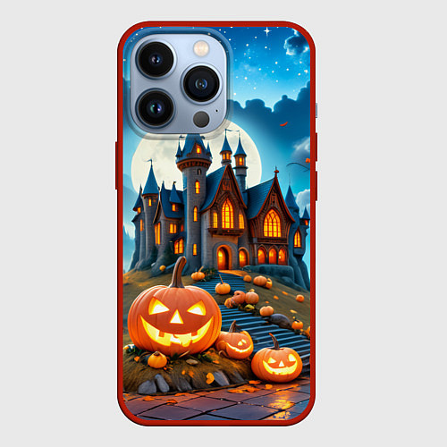 Чехол iPhone 13 Pro Ночь Хэллоуина тыквы и замок / 3D-Красный – фото 1