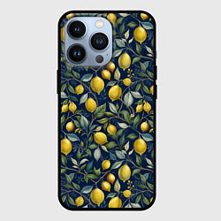 Чехол для iPhone 13 Pro Лимоны на ветках паттерн, цвет: 3D-черный