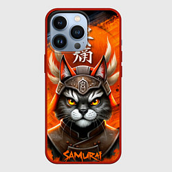 Чехол для iPhone 13 Pro Cat samurai, цвет: 3D-красный