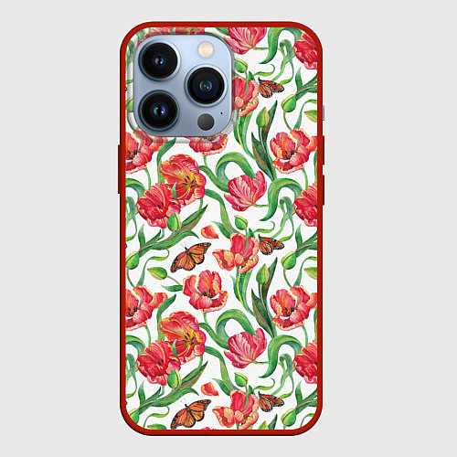 Чехол iPhone 13 Pro Красные тюльпаны / 3D-Красный – фото 1