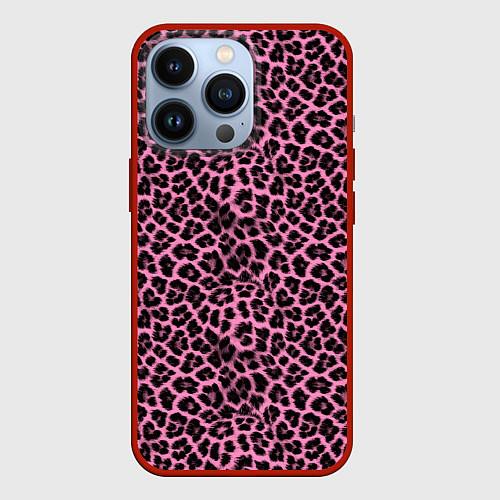 Чехол iPhone 13 Pro Шкура леопарда в черно розовую текстуру / 3D-Красный – фото 1