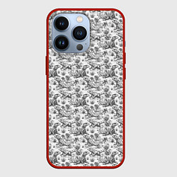 Чехол для iPhone 13 Pro Черно белый узор с ящерицами - паттерн, цвет: 3D-красный