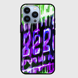 Чехол для iPhone 13 Pro Фиолетово-зелёная абстракция на чёрном фоне, цвет: 3D-черный
