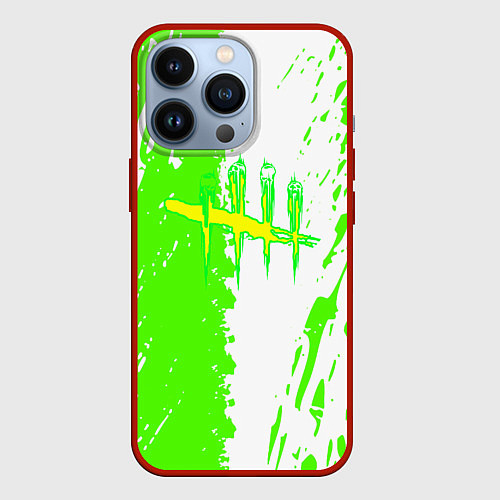 Чехол iPhone 13 Pro Dead by Daylight краски зелёные / 3D-Красный – фото 1