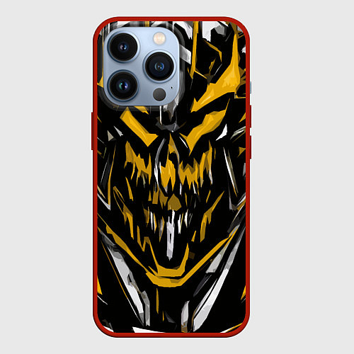 Чехол iPhone 13 Pro Жёлто-белое абстрактное лицо на чёрном фоне / 3D-Красный – фото 1