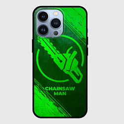 Чехол для iPhone 13 Pro Chainsaw Man - green gradient, цвет: 3D-черный