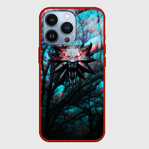 Чехол iPhone 13 Pro The Witcher logo night / 3D-Красный – фото 1