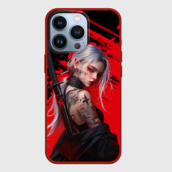 Чехол для iPhone 13 Pro Татуированная девушка аниме с катаной, цвет: 3D-красный