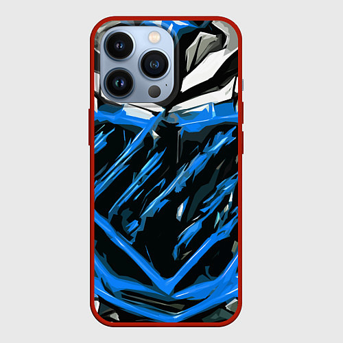 Чехол iPhone 13 Pro Blue and white abstraction on a black background / 3D-Красный – фото 1