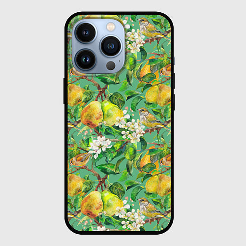 Чехол iPhone 13 Pro Груши и птицы / 3D-Черный – фото 1