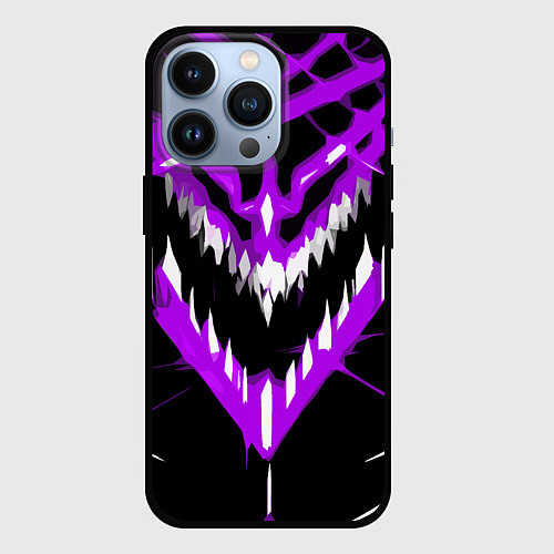 Чехол iPhone 13 Pro Фиолетово-белая пасть на чёрном фоне / 3D-Черный – фото 1