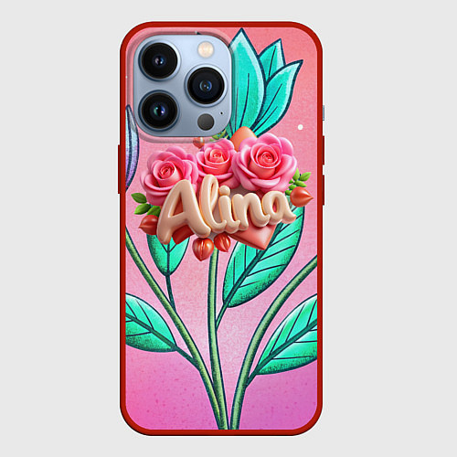 Чехол iPhone 13 Pro Алина объемное имя / 3D-Красный – фото 1
