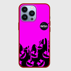 Чехол для iPhone 13 Pro Marshmello neon nasa, цвет: 3D-красный