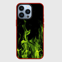 Чехол для iPhone 13 Pro Зелёный огонь текстура, цвет: 3D-красный