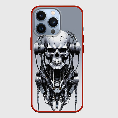 Чехол iPhone 13 Pro Cool cyber skull - ai art fantasy / 3D-Красный – фото 1