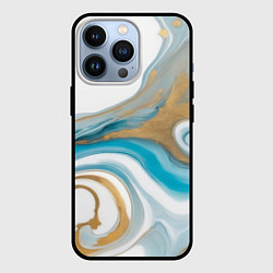 Чехол для iPhone 13 Pro Бело-голубой с золотом абстрактный узор, цвет: 3D-черный