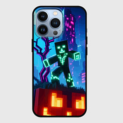 Чехол для iPhone 13 Pro Minecraft and halloween - neon glow, цвет: 3D-черный