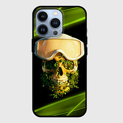 Чехол для iPhone 13 Pro Цветущий череп в горнолыжных очках, цвет: 3D-черный
