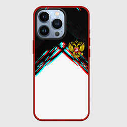 Чехол для iPhone 13 Pro Краски глитч герб РФ, цвет: 3D-красный