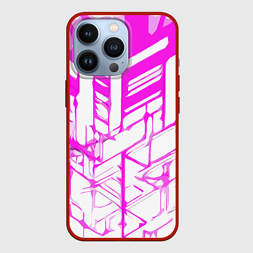 Чехол iPhone 13 Pro Агрессивные розовые полосы на белом фоне / 3D-Красный – фото 1