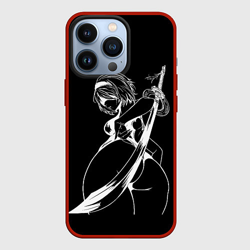 Чехол iPhone 13 Pro 2B с катаной - Nier automata / 3D-Красный – фото 1