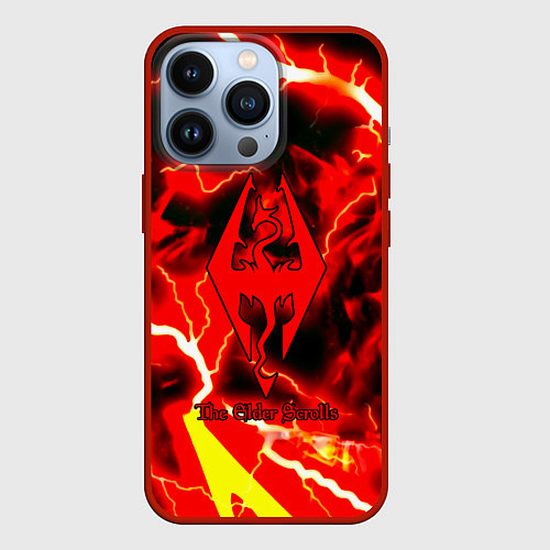Чехол iPhone 13 Pro Skyrim red storm logo / 3D-Красный – фото 1