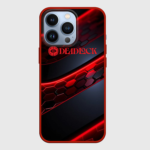 Чехол iPhone 13 Pro Deadlock logo красные соты и неон / 3D-Красный – фото 1