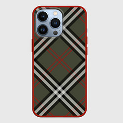 Чехол для iPhone 13 Pro Стильная клетка - милитари, крупно, цвет: 3D-красный