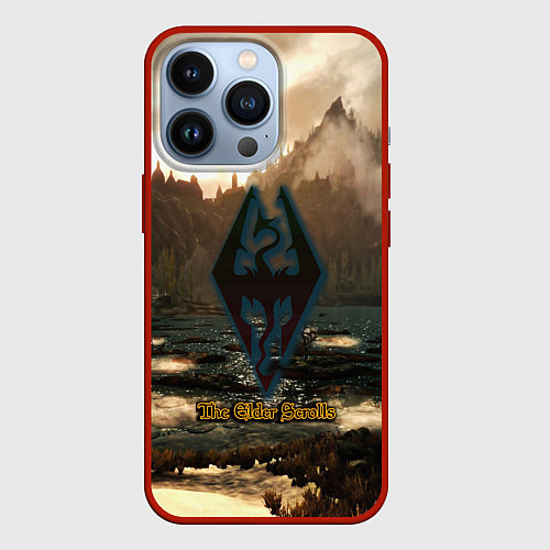 Чехол iPhone 13 Pro Skyrim logo природа / 3D-Красный – фото 1