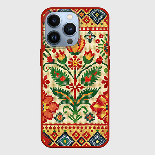 Чехол iPhone 13 Pro Славянский узор и орнамент / 3D-Красный – фото 1