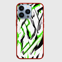Чехол для iPhone 13 Pro Чёрно-зелёные агрессивные полосы на белом фоне, цвет: 3D-красный