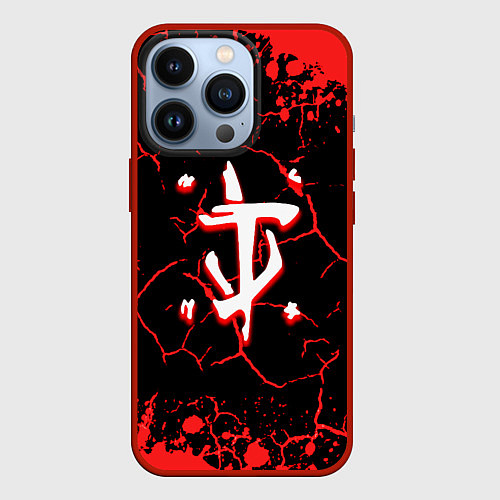 Чехол iPhone 13 Pro Doom лого трещины / 3D-Красный – фото 1