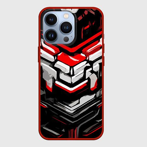 Чехол iPhone 13 Pro Красно-белая агрессивная абстракция на чёрном фоне / 3D-Красный – фото 1