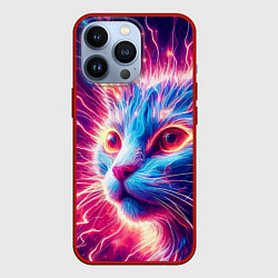 Чехол для iPhone 13 Pro Неоновая мордочка котёнка - нейроарт элетро кот, цвет: 3D-красный