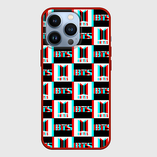 Чехол iPhone 13 Pro BTS glitch pattern / 3D-Красный – фото 1